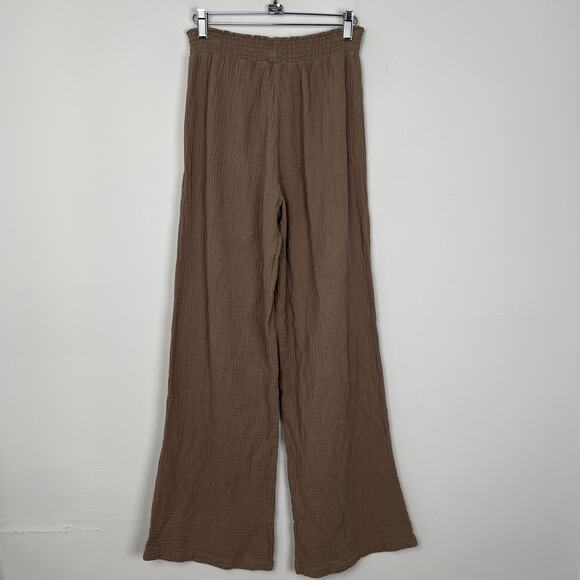 Revolve Bobi Los Angeles Sz Small Gauze Wide Leg Pants Mauve Tan 100% Cotton - Picture 2 of 9